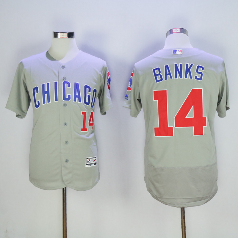 Men Chicago Cubs 14 Banks Grey Throwback MLB Jerseys